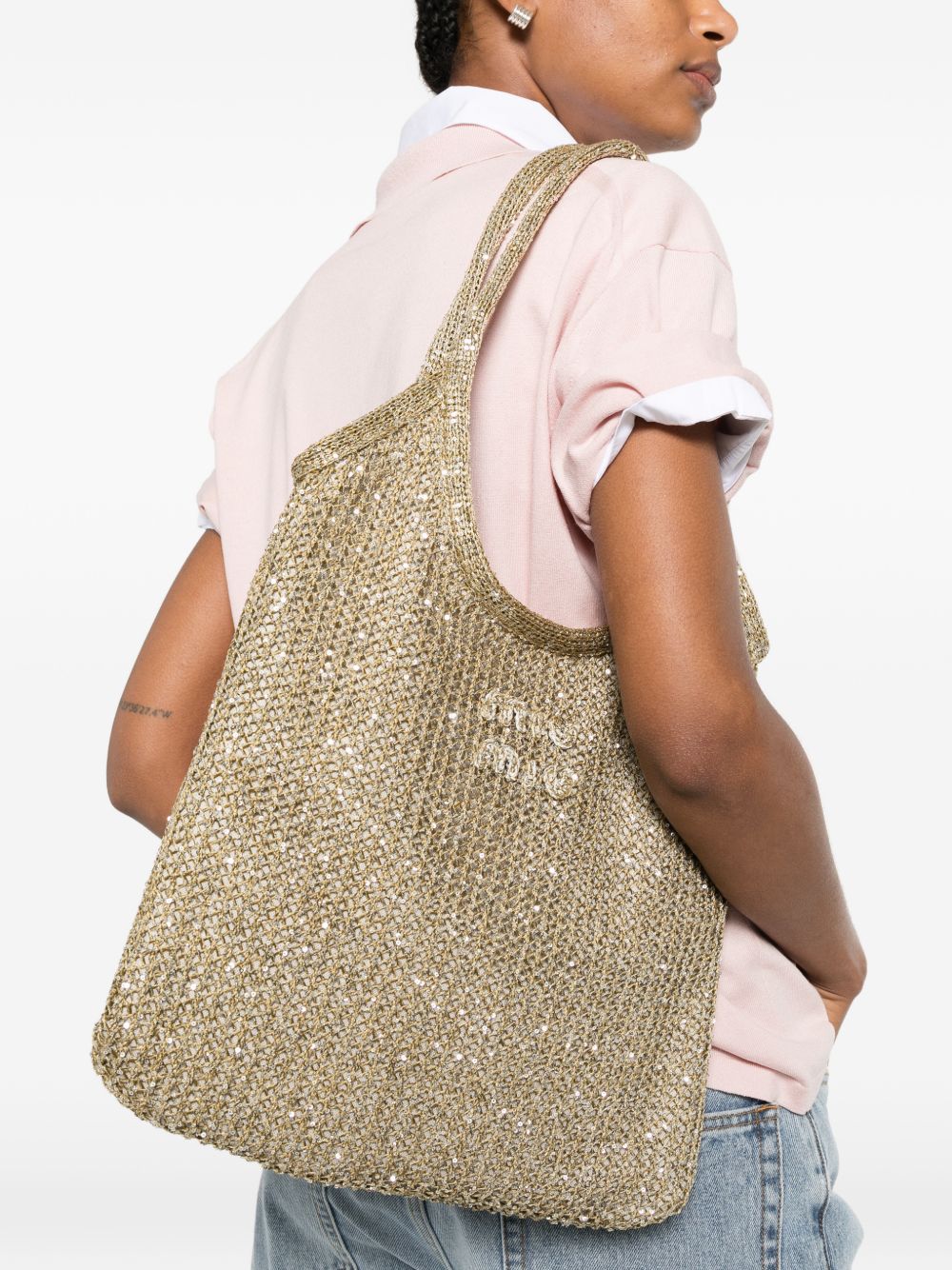 Miu Miu Women Ivy Sequined Net Shoulder Bag MIU MIU