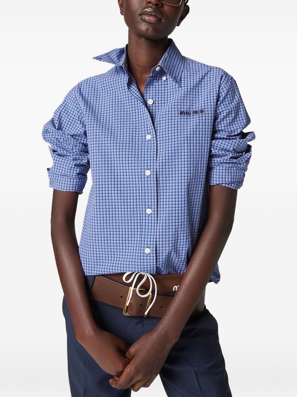Miu Miu Women Checked Cotton Shirt MIU MIU