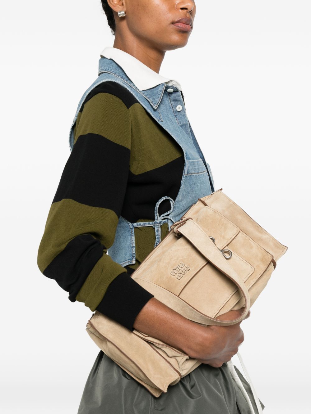 Miu Miu Women Utilitaire Suede Leather Tote Bag MIU MIU