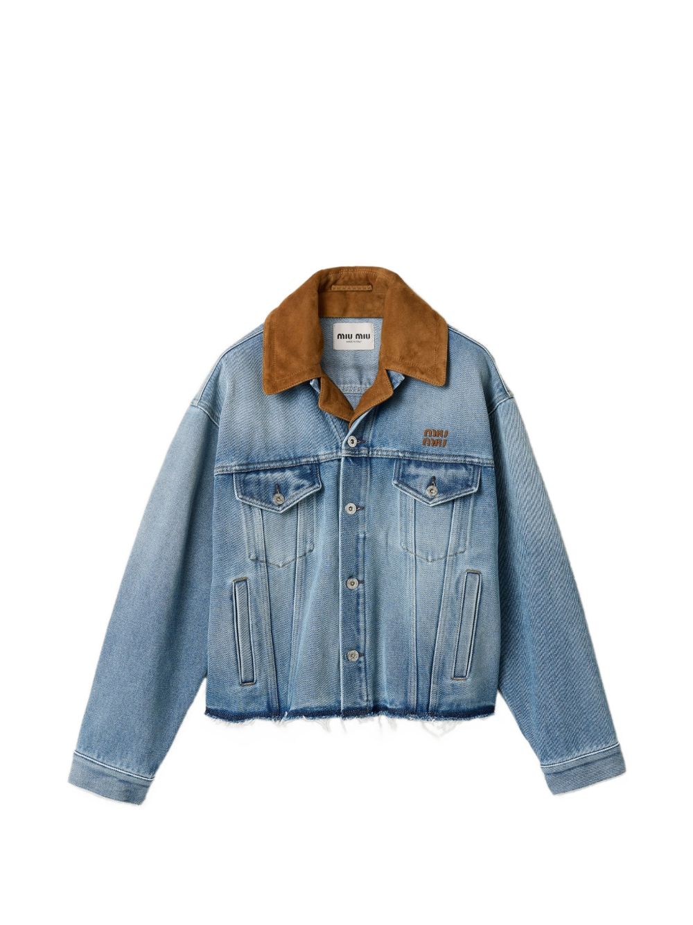 Miu Miu Women Denim And Leather Blouson Jacket MIU MIU