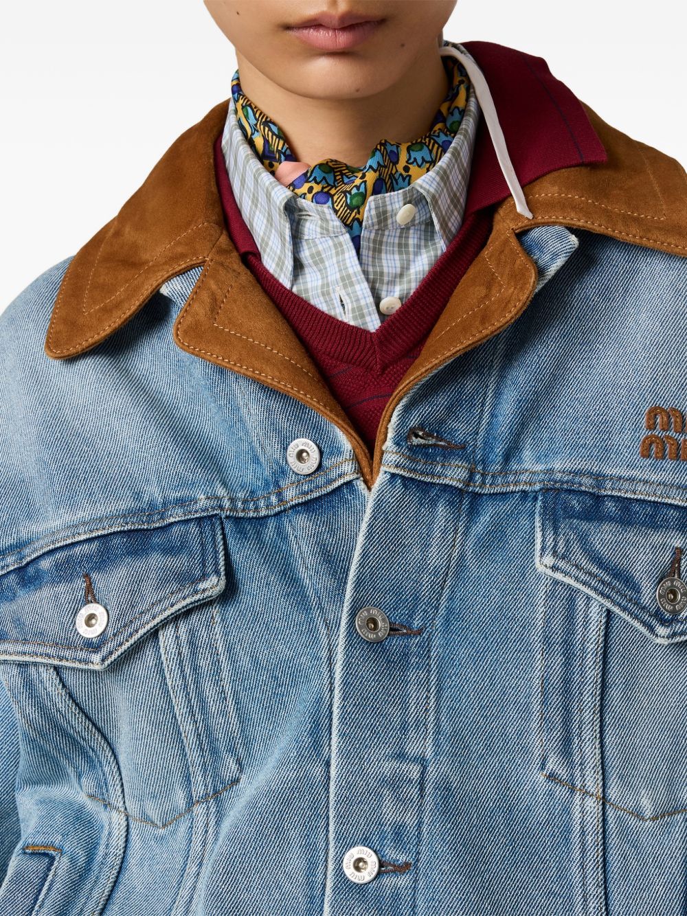 Miu Miu Women Denim And Leather Blouson Jacket MIU MIU