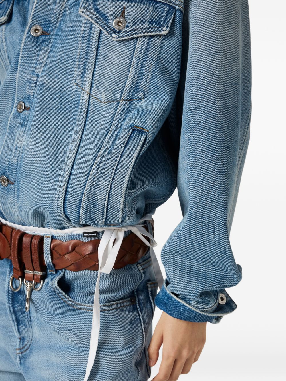Miu Miu Women Denim And Leather Blouson Jacket MIU MIU