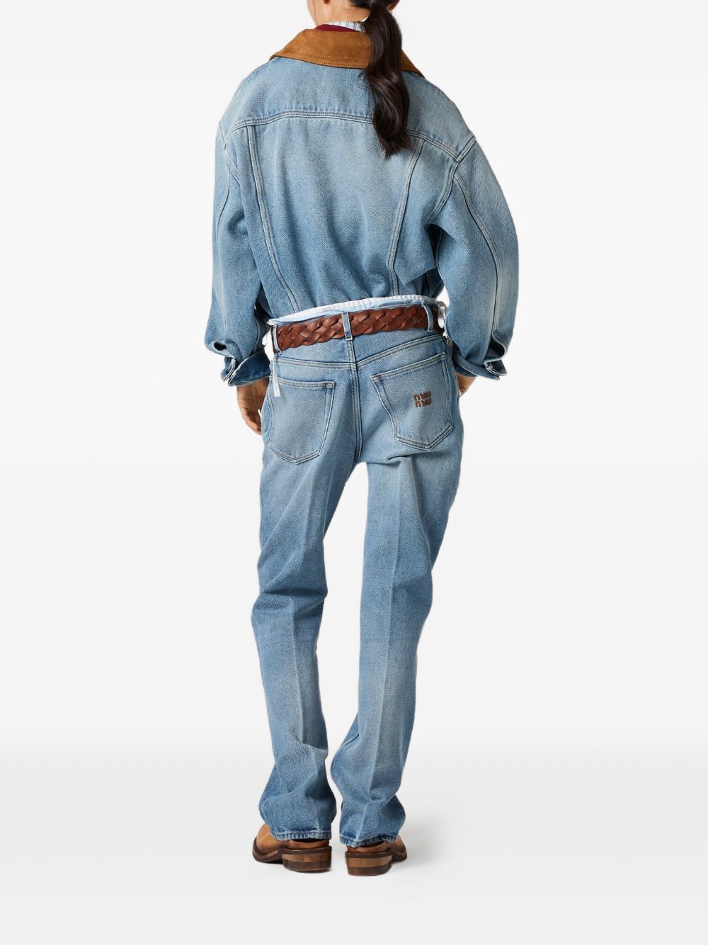 Miu Miu Women Denim And Leather Blouson Jacket MIU MIU