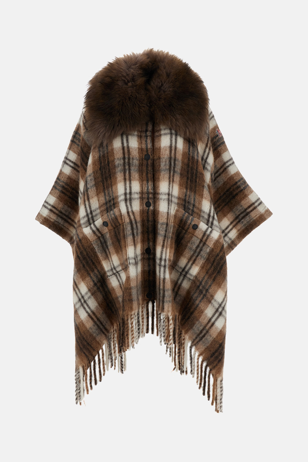 Moncler Grenoble Women Check Cape With Detachable Faux Fur MONCLER GRENOBLE