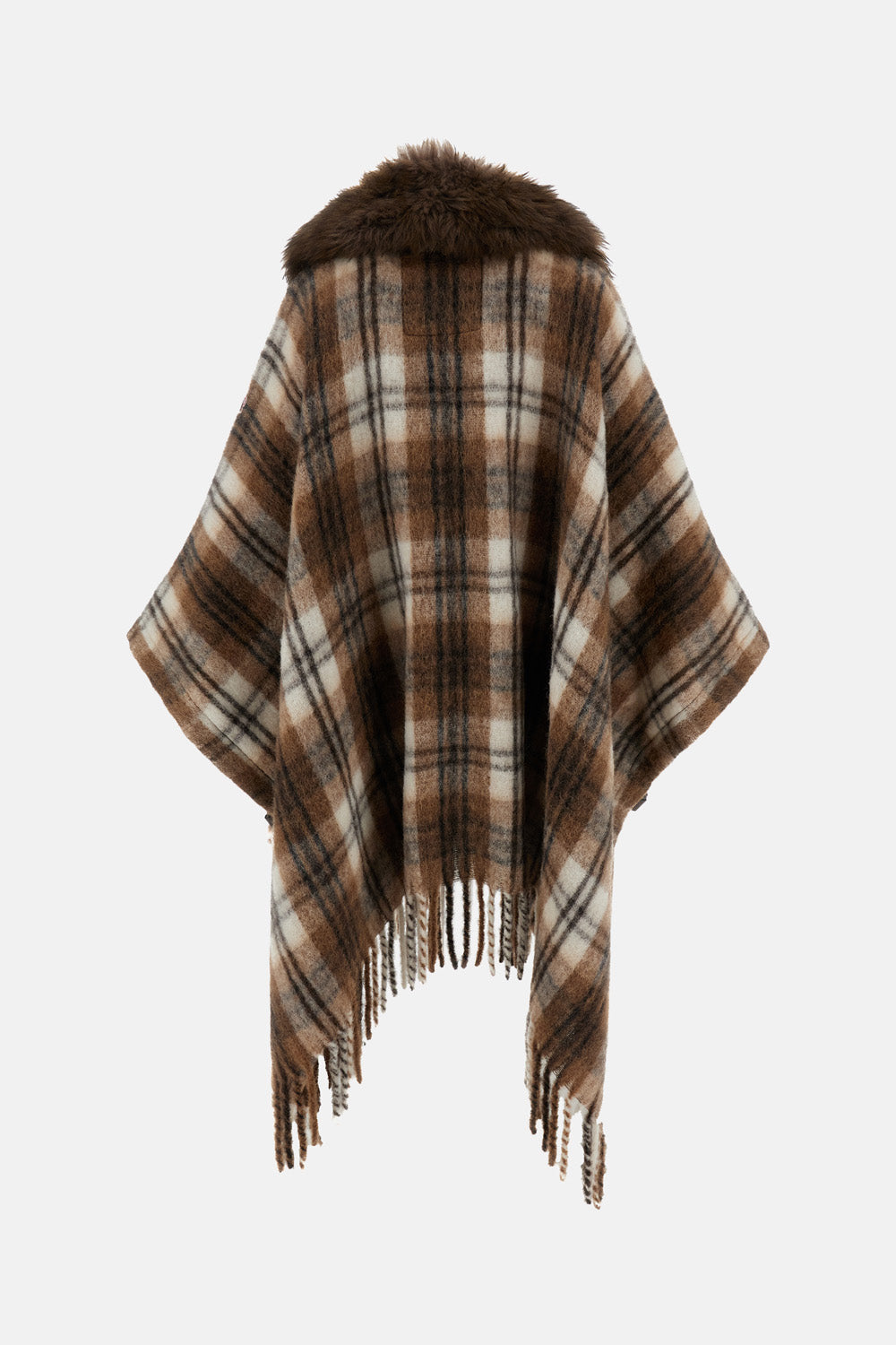 Moncler Grenoble Women Check Cape With Detachable Faux Fur MONCLER GRENOBLE