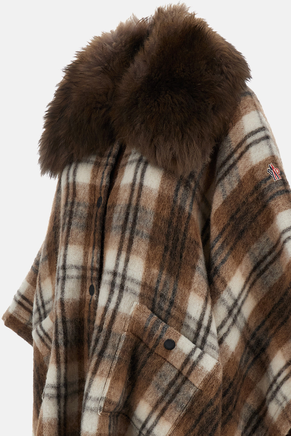 Moncler Grenoble Women Check Cape With Detachable Faux Fur MONCLER GRENOBLE