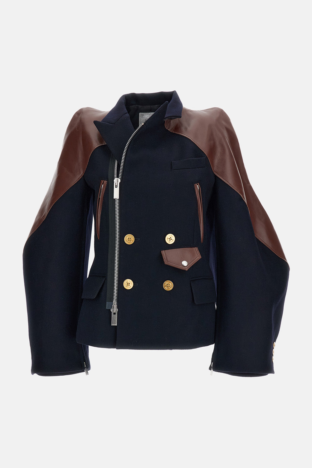 Sacai Women Leather X Wool Melton Jacket SACAI