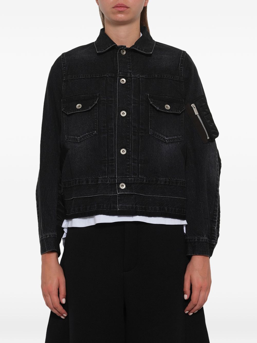 Sacai Women Denim And Nylon Blouson Jacket SACAI