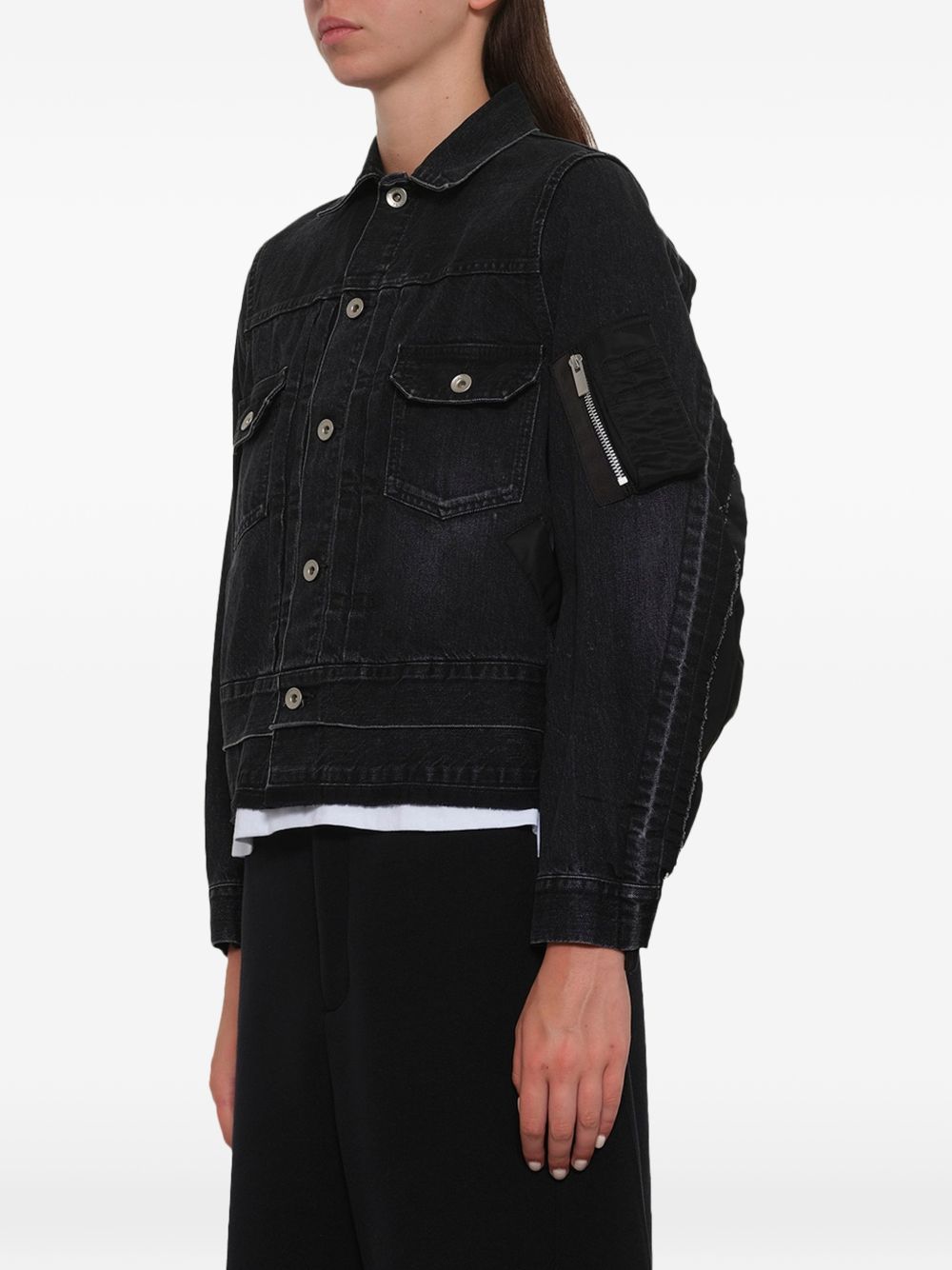 Sacai Women Denim And Nylon Blouson Jacket SACAI