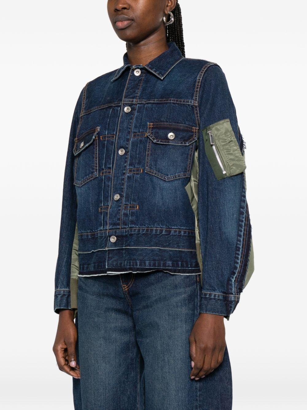 Sacai Women Denim And Nylon Blouson Jacket