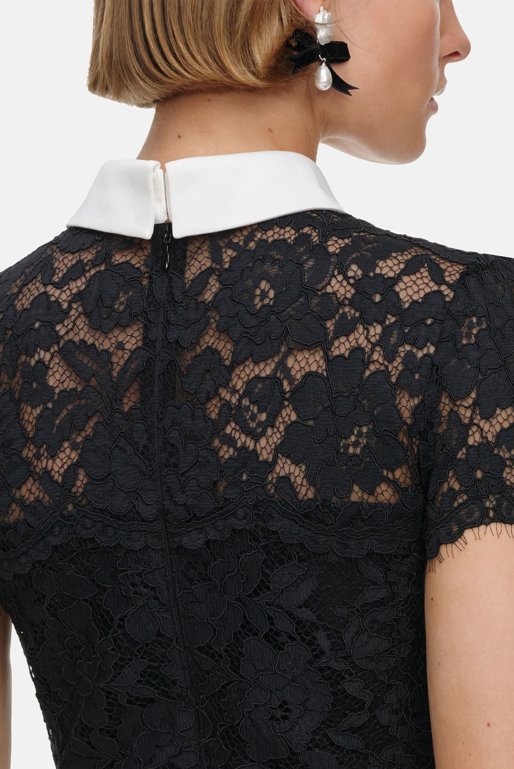 Self-Portrait Women Black Lace Contrast Collar Midi Dress SELF-PORTRAIT