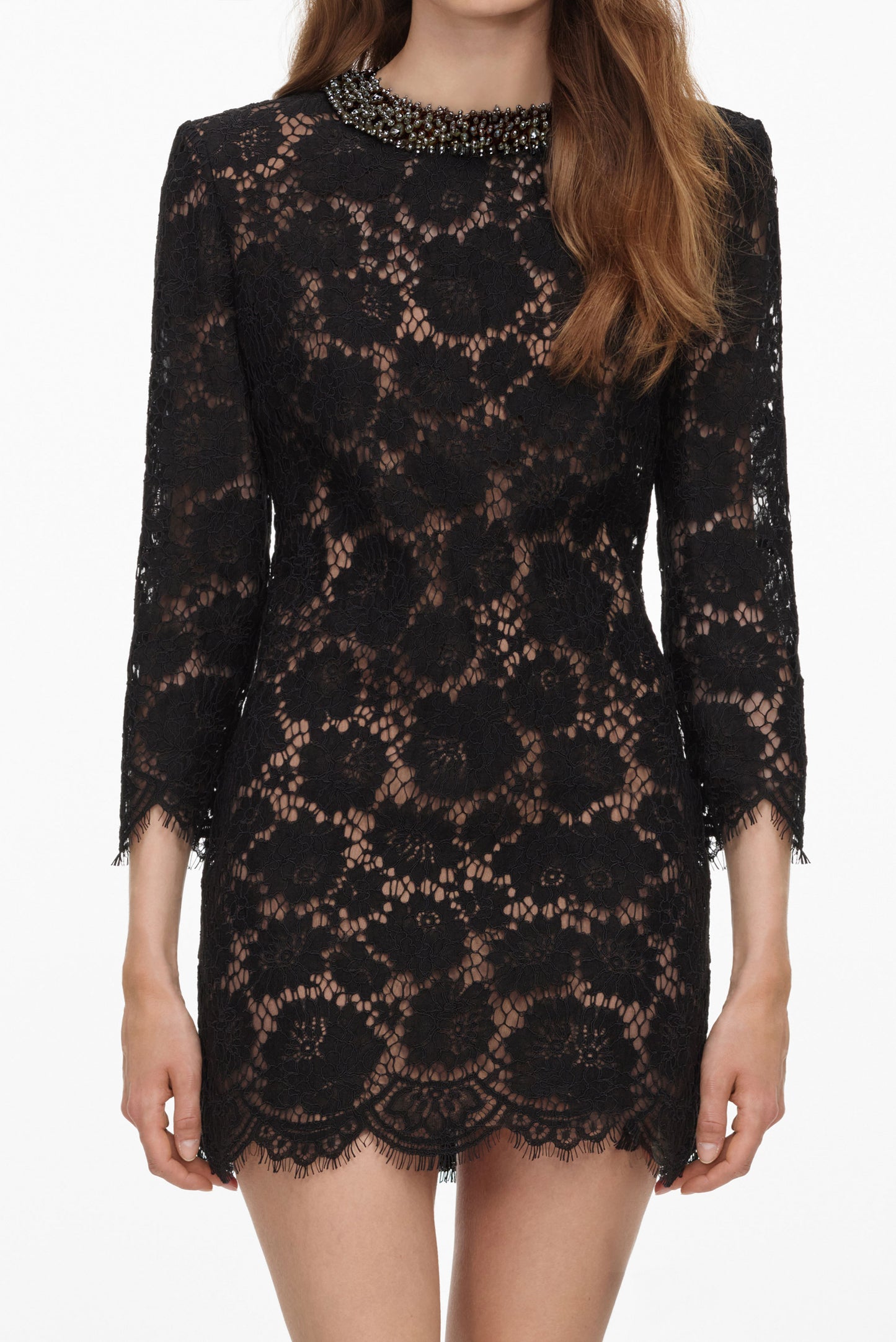 Self-Portrait Women Black Lace Long Sleeve Mini Dress SELF-PORTRAIT