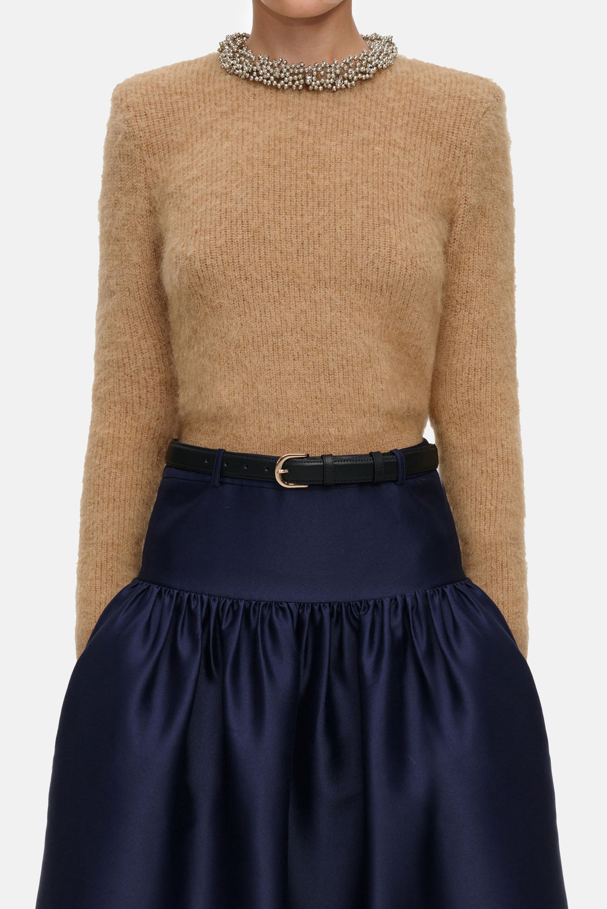 Self-Portrait Women Brown Beaded Trim Knit Jumper SELF-PORTRAIT