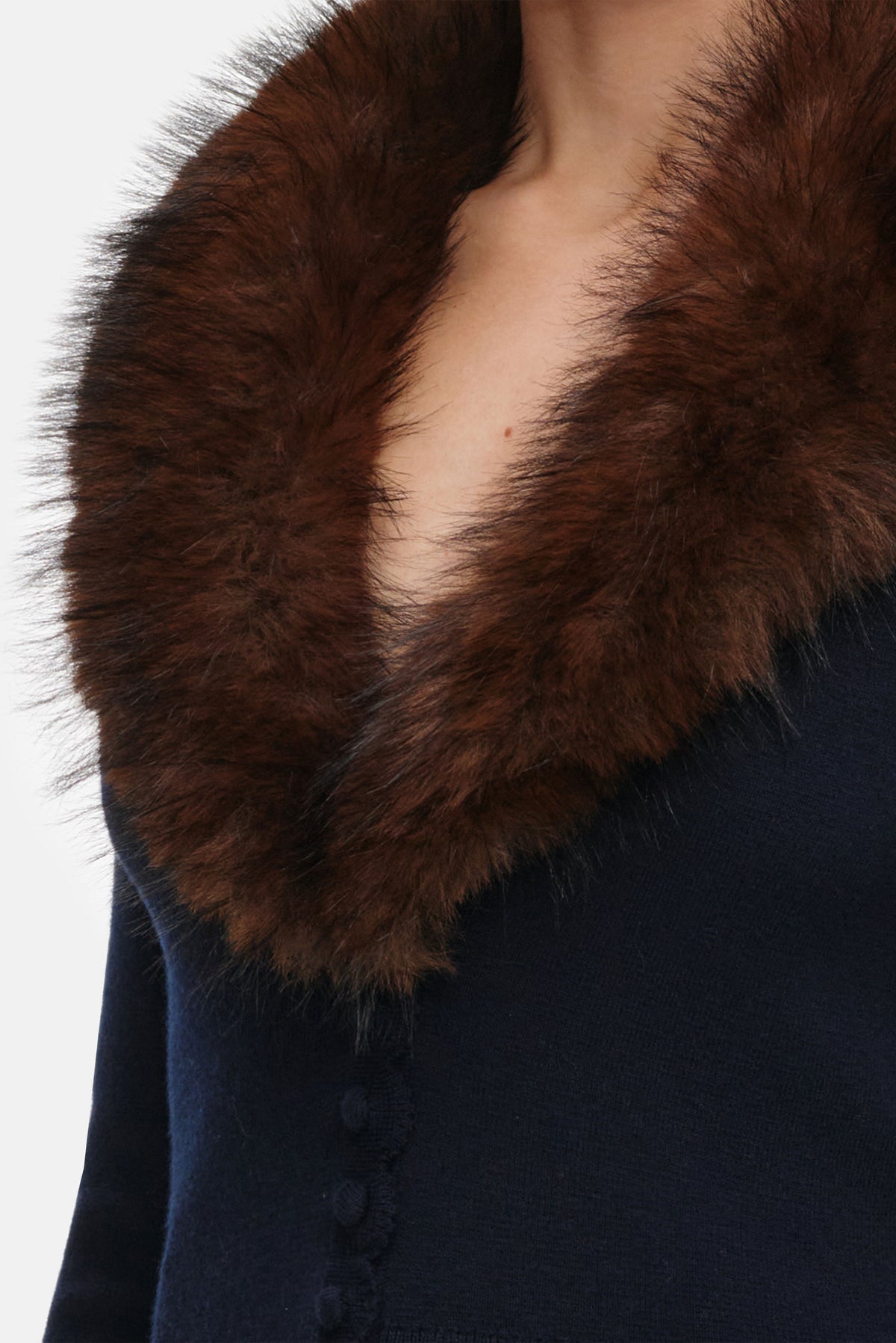 Self-Portrait Women Navy Faux Fur Knit Cardigan SELF-PORTRAIT