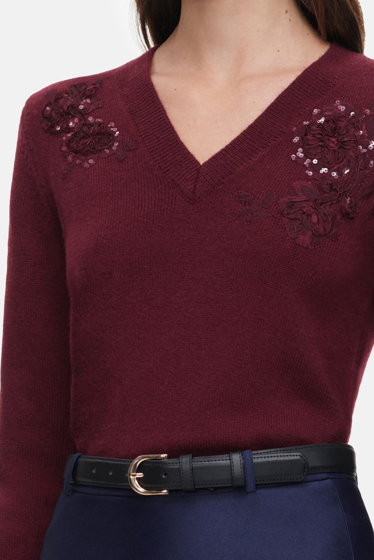 Self-Portrait Women Burgundy Flower Wool Jumper SELF-PORTRAIT
