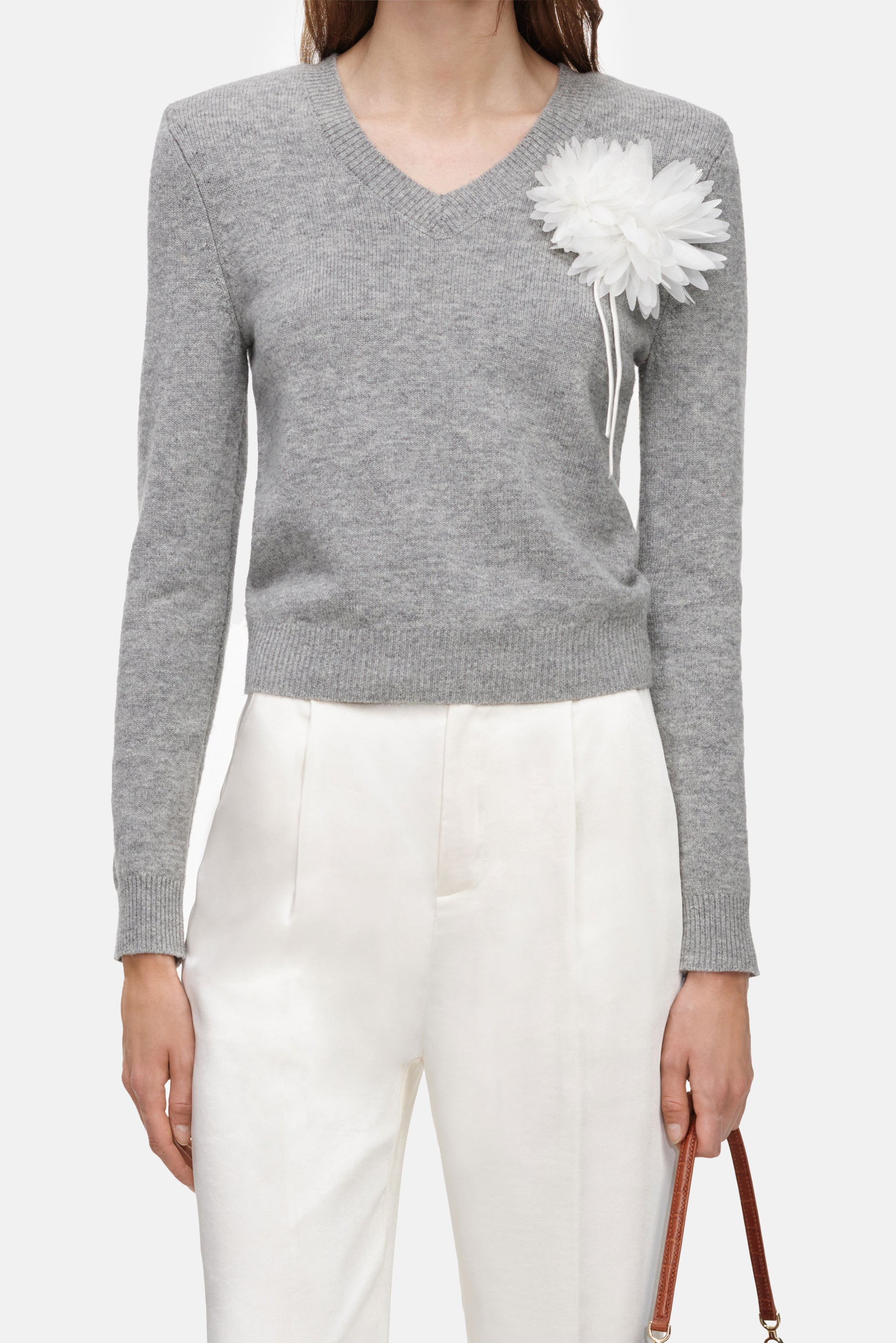 Self-Portrait Women Grey Flower Wool Jumper SELF-PORTRAIT