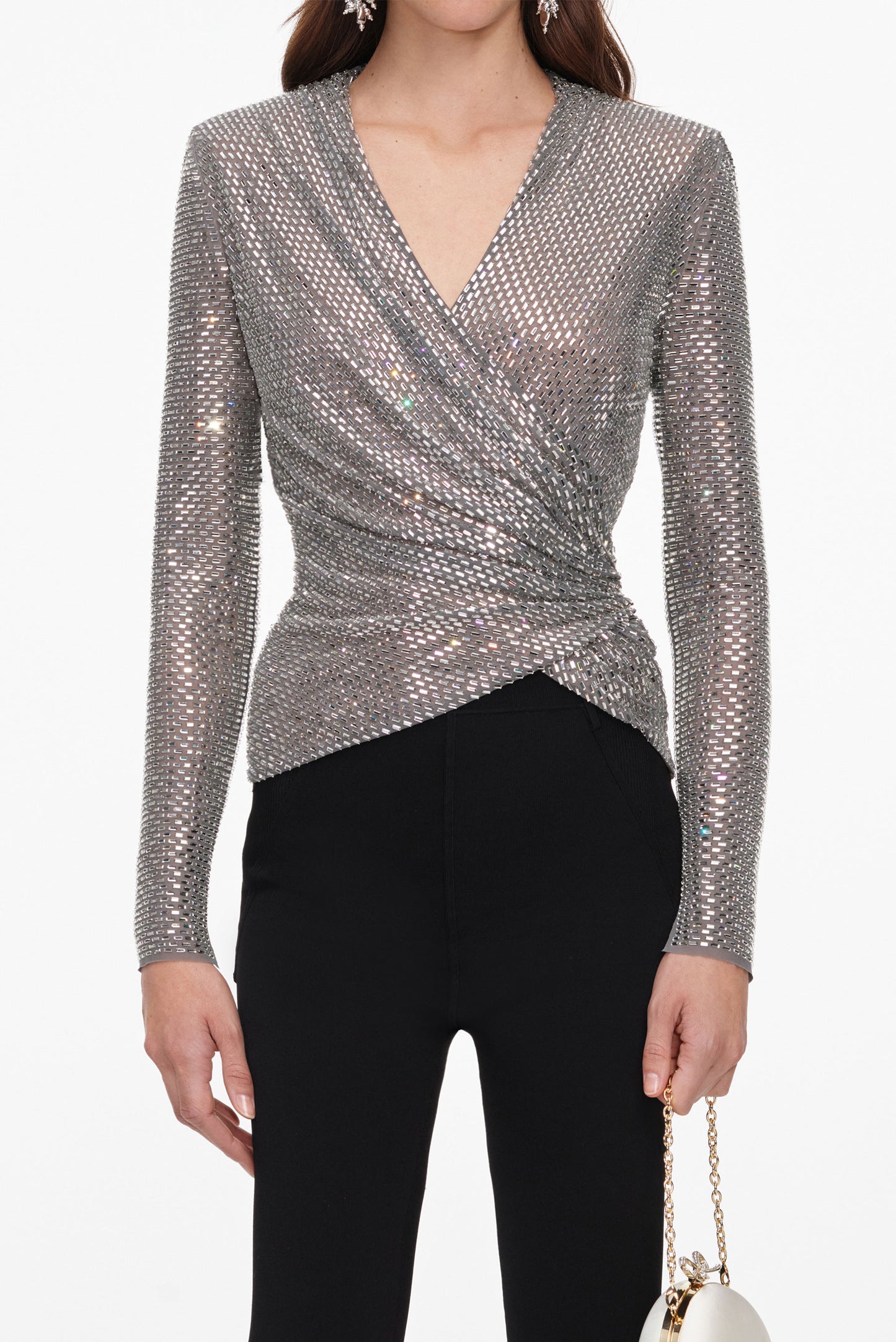 Self-Portrait Women Rhinestone Mesh Wrap Top SELF-PORTRAIT