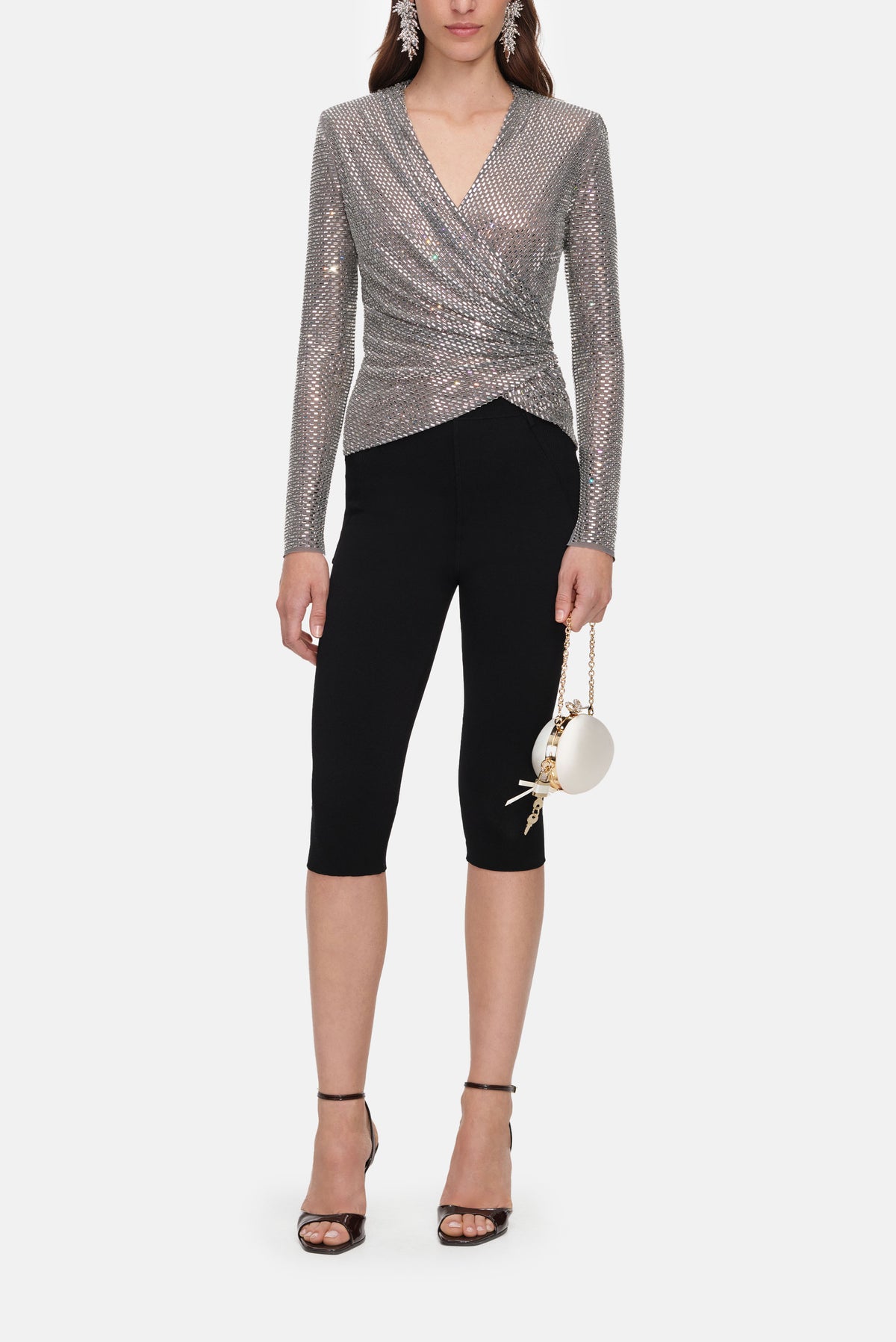 Self-Portrait Women Rhinestone Mesh Wrap Top SELF-PORTRAIT