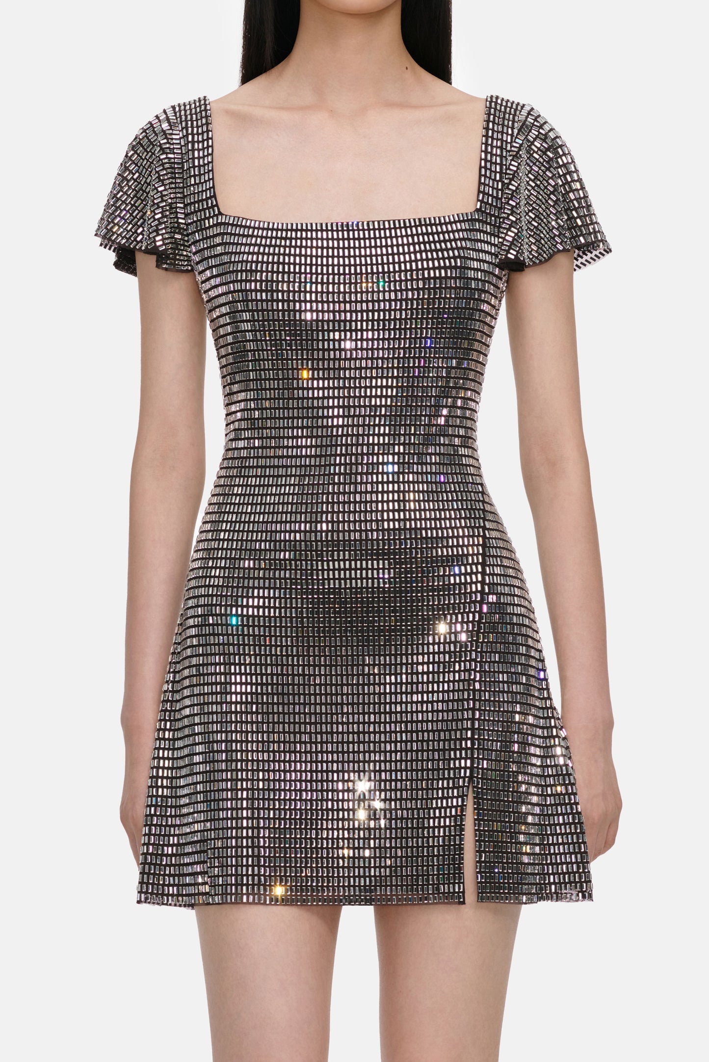 Self-Portrait Women Grey Rhinestone Mesh Mini Dress SELF-PORTRAIT