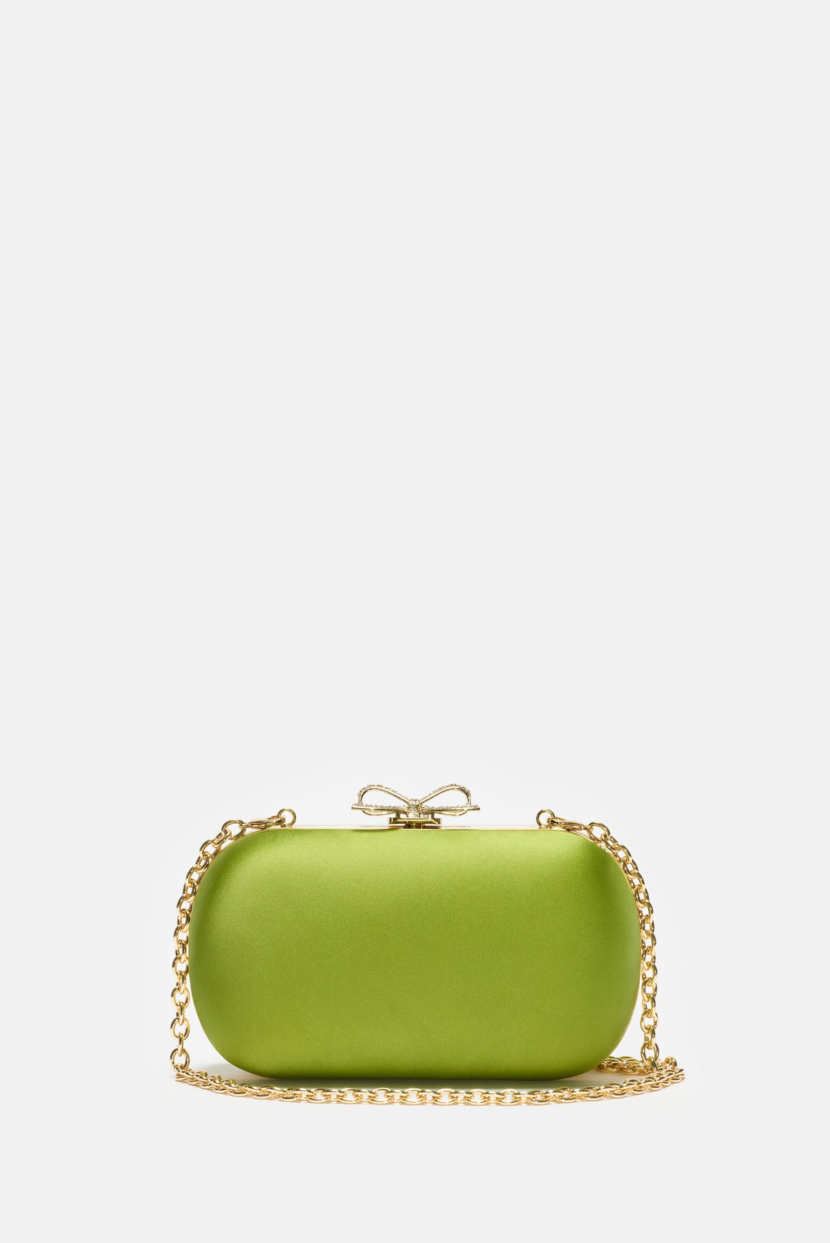 Self-Portrait Women Green Satin Clutch Bag SELF-PORTRAIT
