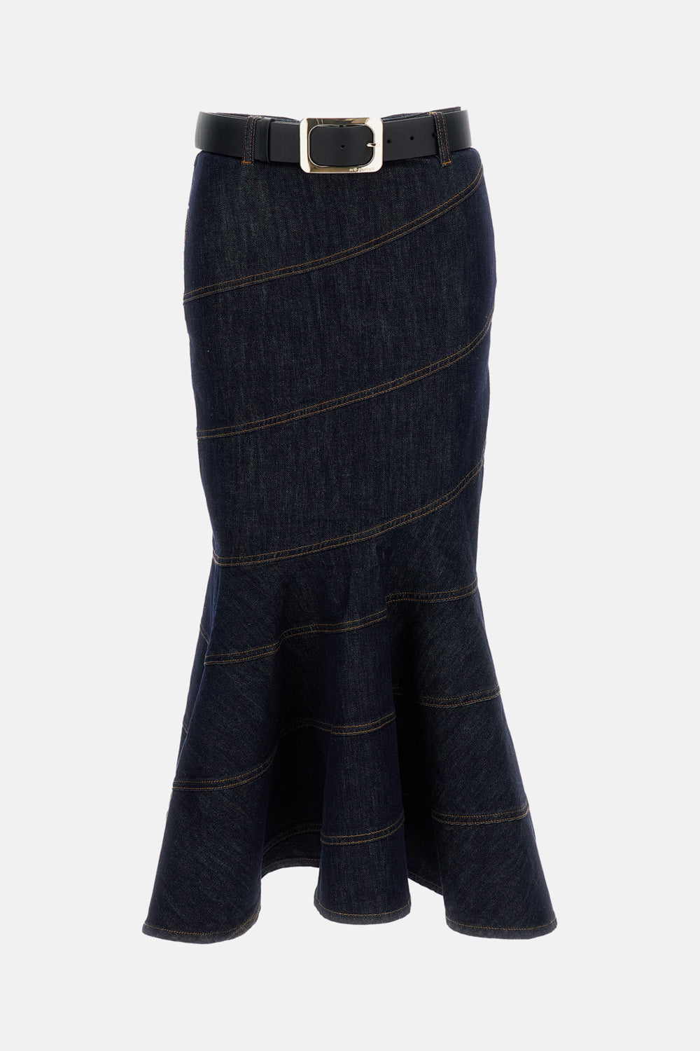 Self-Portrait Women Indigo Denim Belted Midi Skirt SELF-PORTRAIT