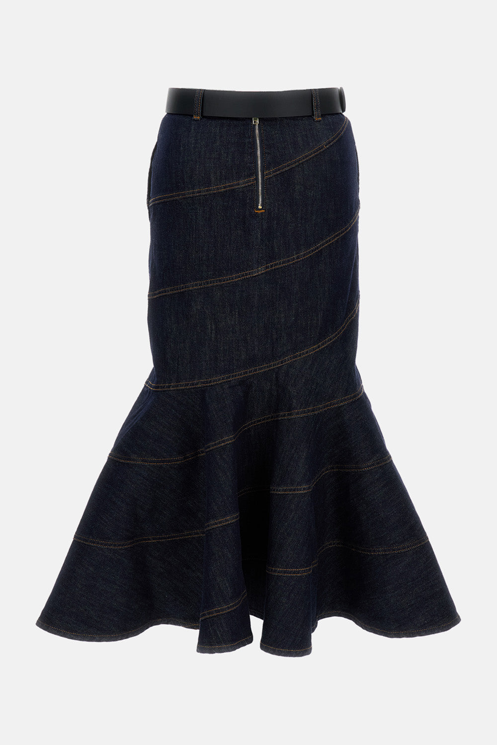 Self-Portrait Women Indigo Denim Belted Midi Skirt SELF-PORTRAIT