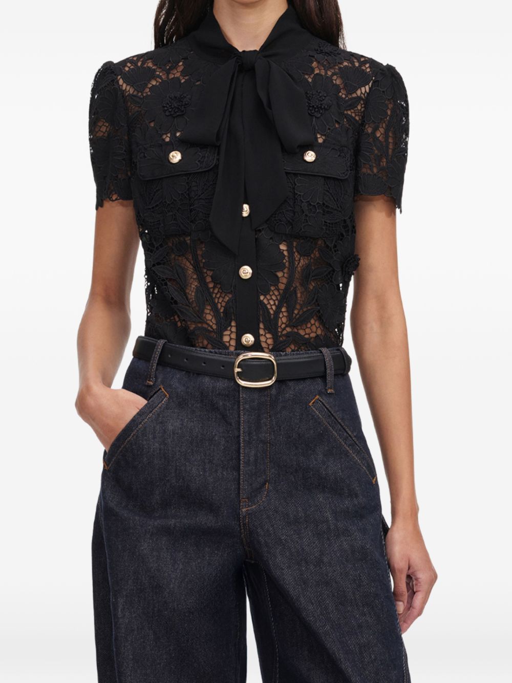 Self Portrait Women Tie Neck Lace Top SELF-PORTRAIT