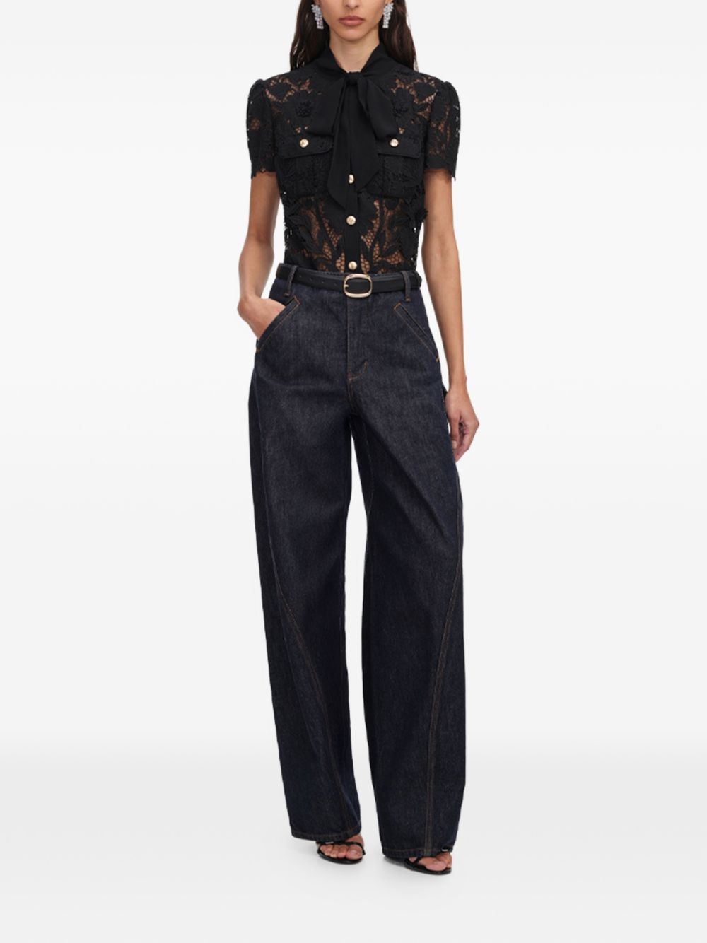 Self Portrait Women Tie Neck Lace Top SELF-PORTRAIT