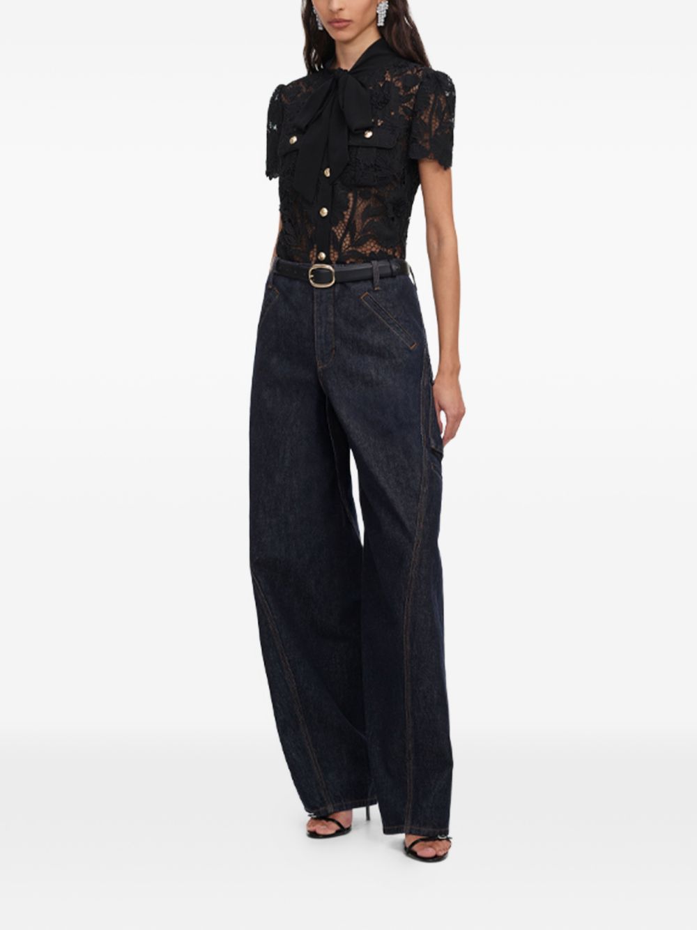 Self Portrait Women Tie Neck Lace Top SELF-PORTRAIT