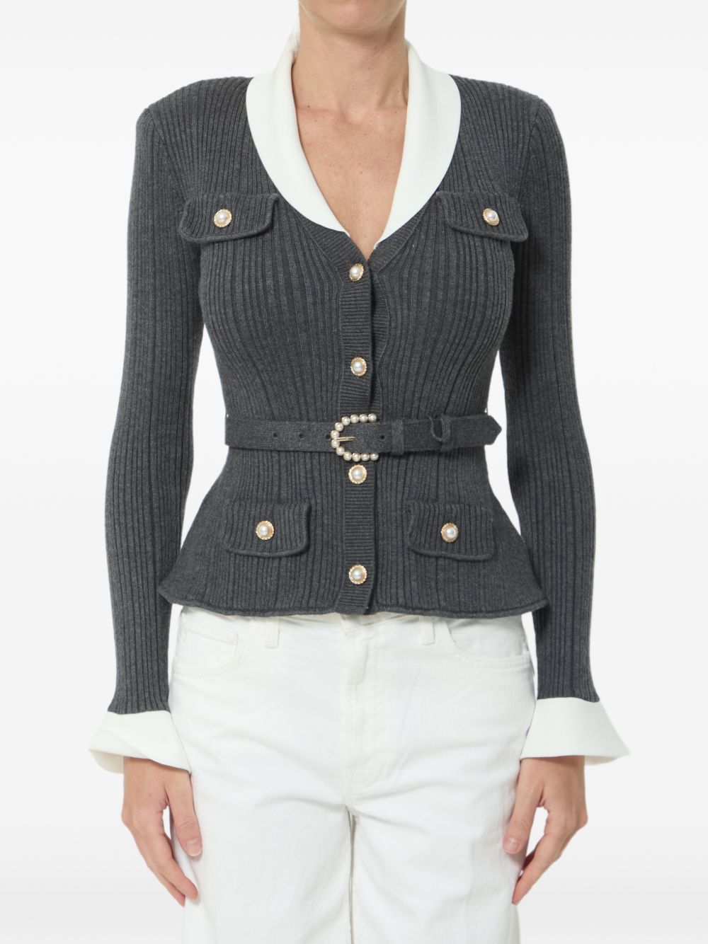 Self Portrait Women Belted Ribbed Cardigan SELF-PORTRAIT