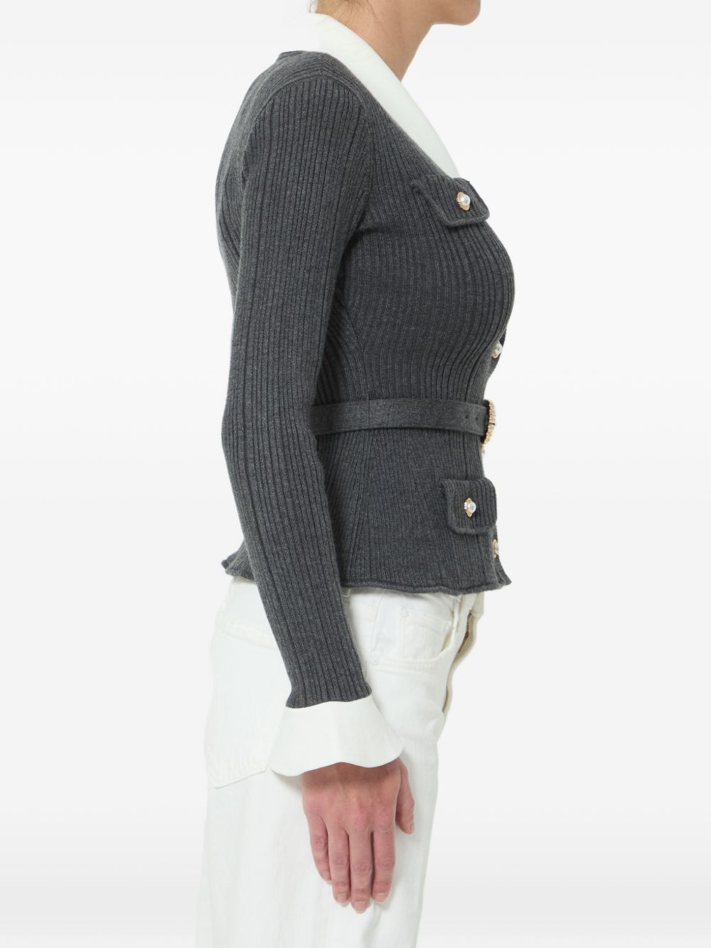 Self Portrait Women Belted Ribbed Cardigan SELF-PORTRAIT