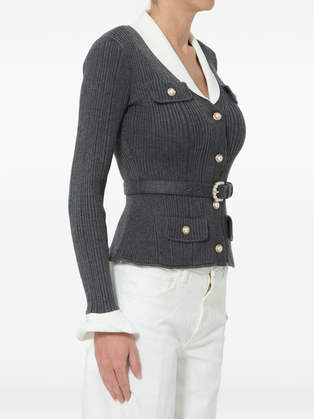 Self Portrait Women Belted Ribbed Cardigan SELF-PORTRAIT