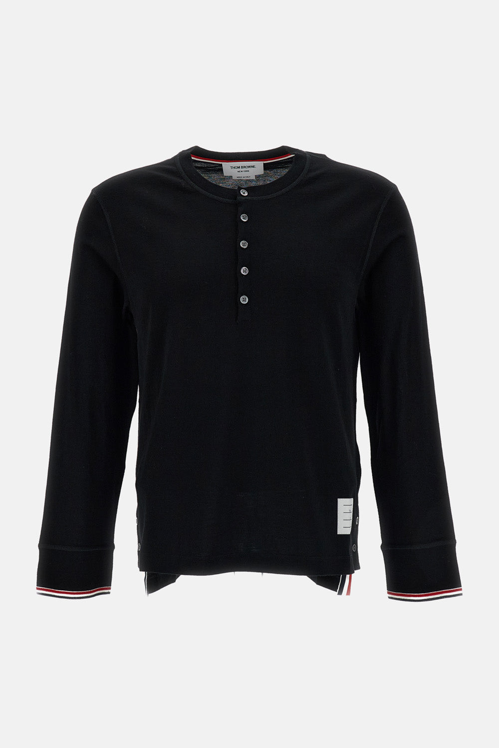 Thom Browne Men Ls Henley W/ Rwb Tipping Stripe In Wool Jersey THOM BROWNE