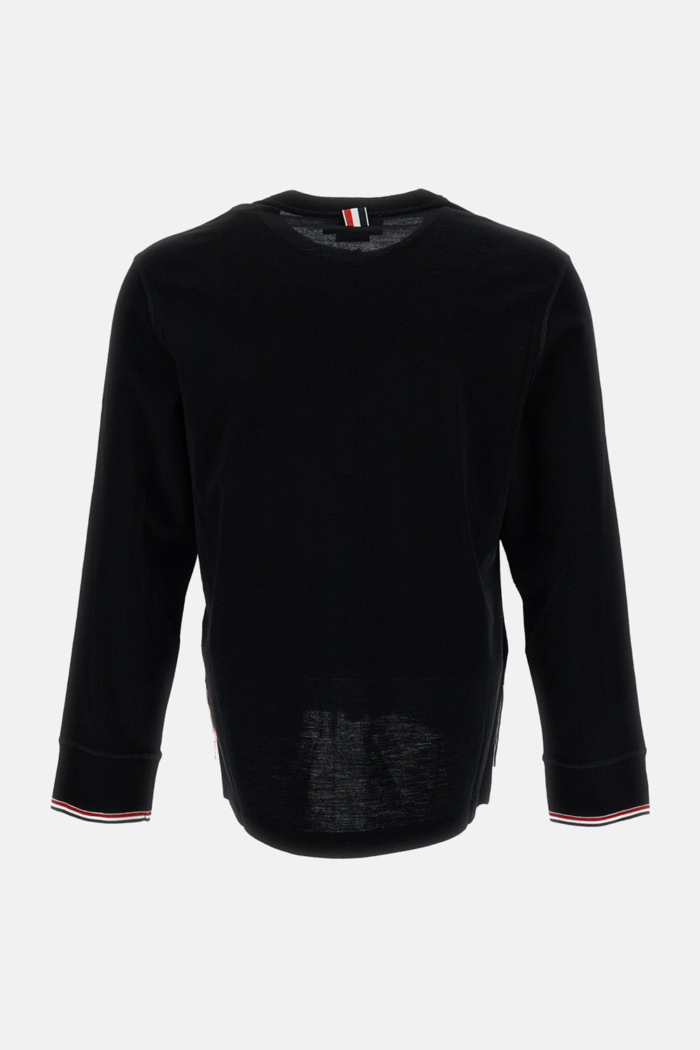 Thom Browne Men Ls Henley W/ Rwb Tipping Stripe In Wool Jersey THOM BROWNE