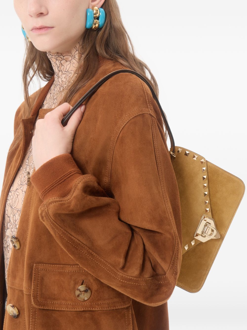 Valentino Garavani Women Rockstud Suede Leather Shoulder Bag