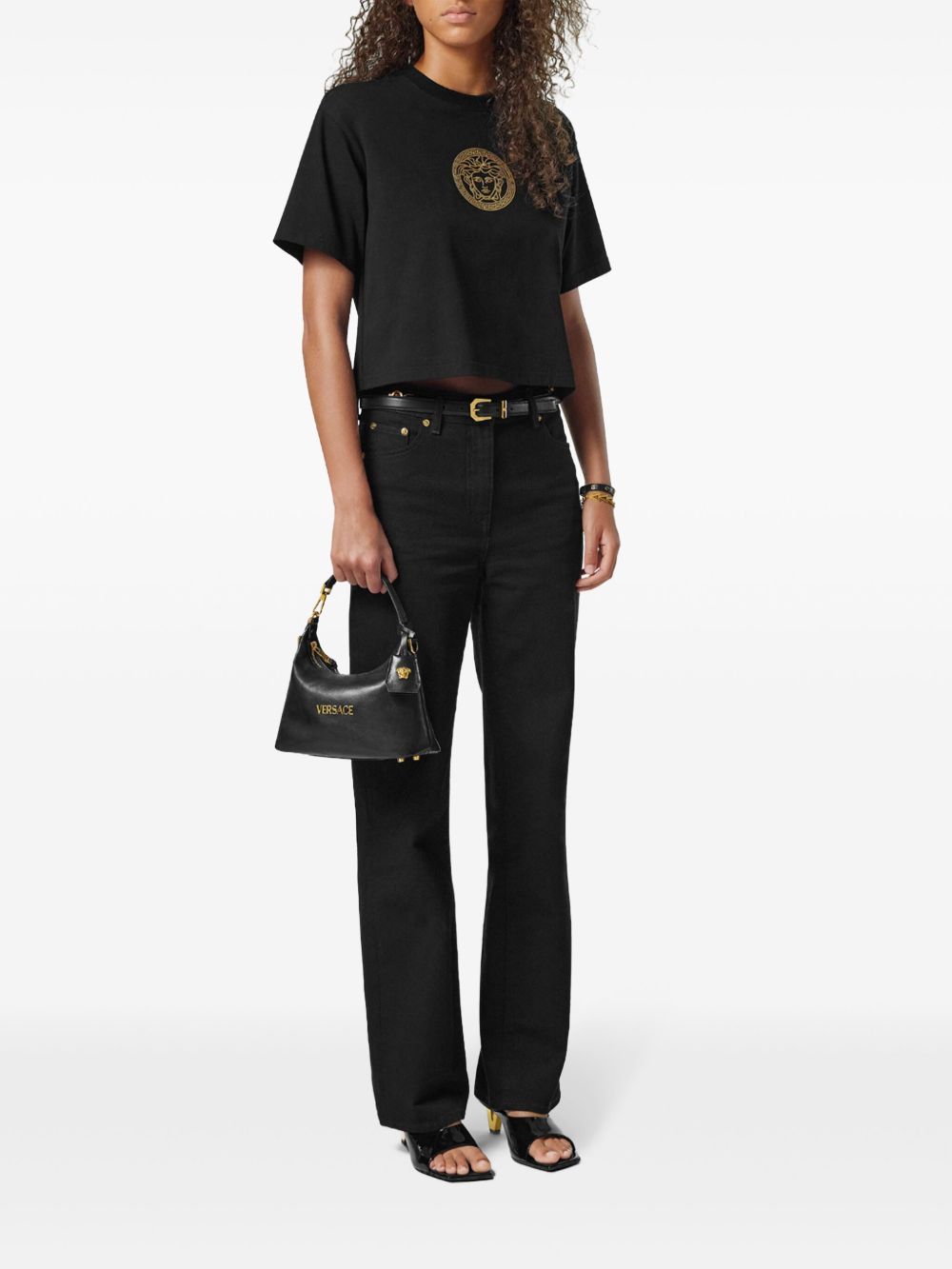 Versace Women Versace Tag Leather Hobo Bag VERSACE