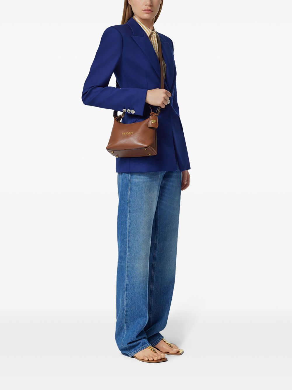 Versace Women Versace Tag Leather Hobo Bag VERSACE