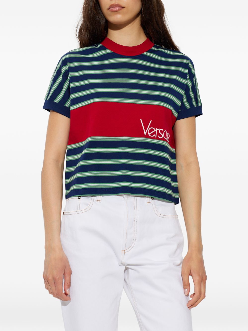 Versace Women Striped Cotton T-Shirt VERSACE