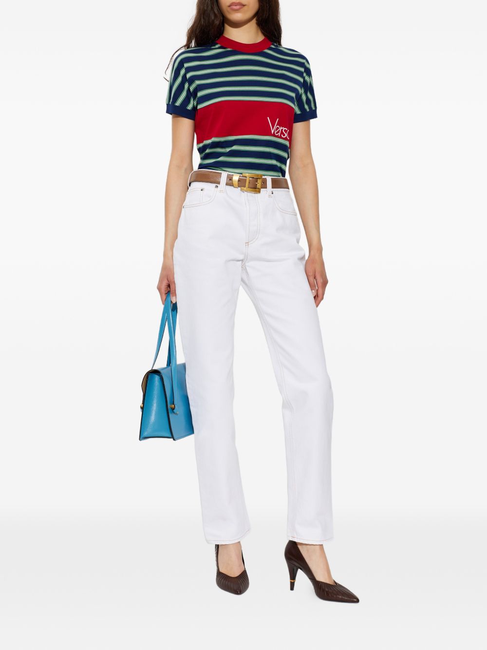 Versace Women Striped Cotton T-Shirt VERSACE