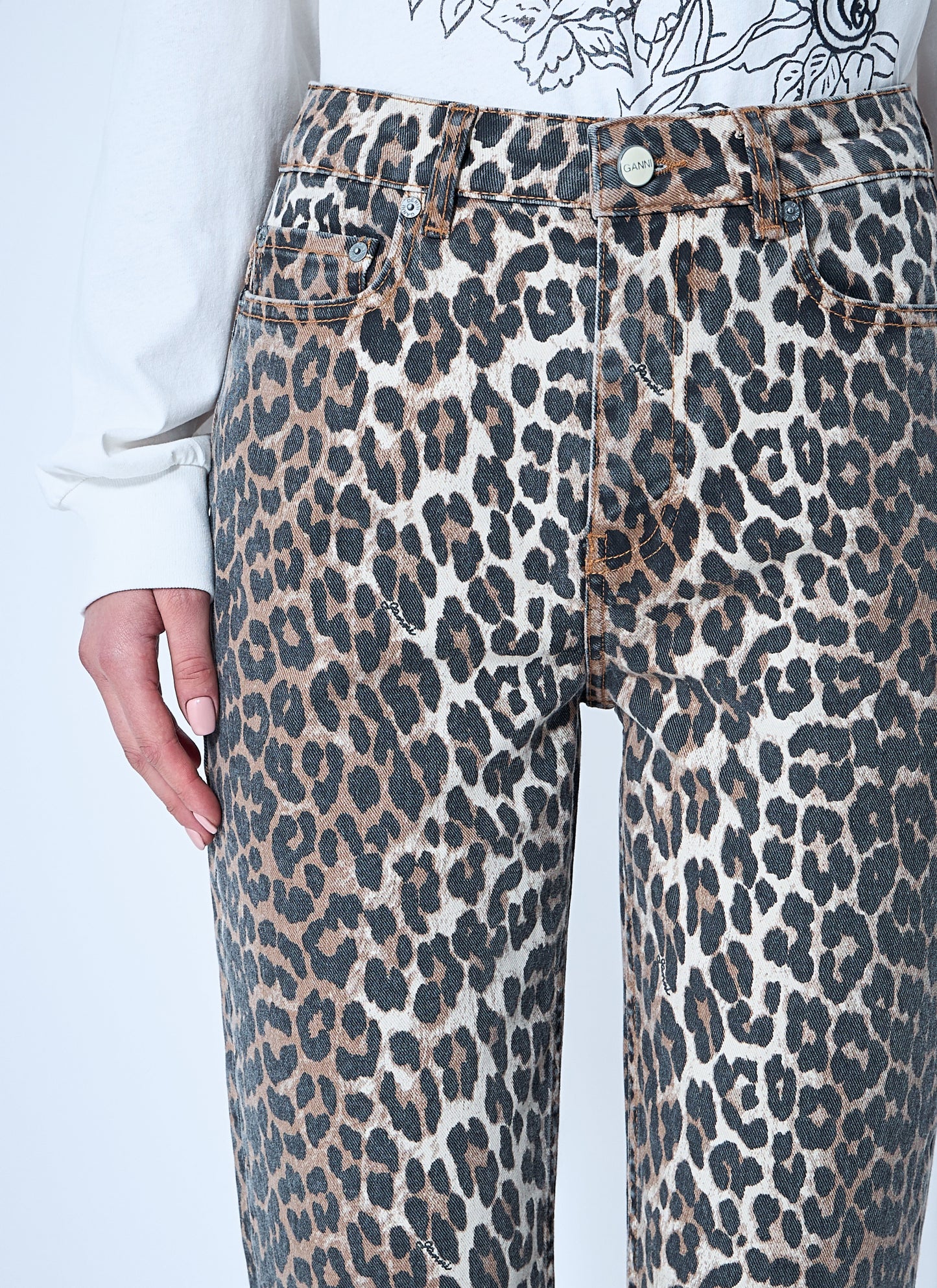 Ganni Women Betzy Leopard Print Jeans GANNI