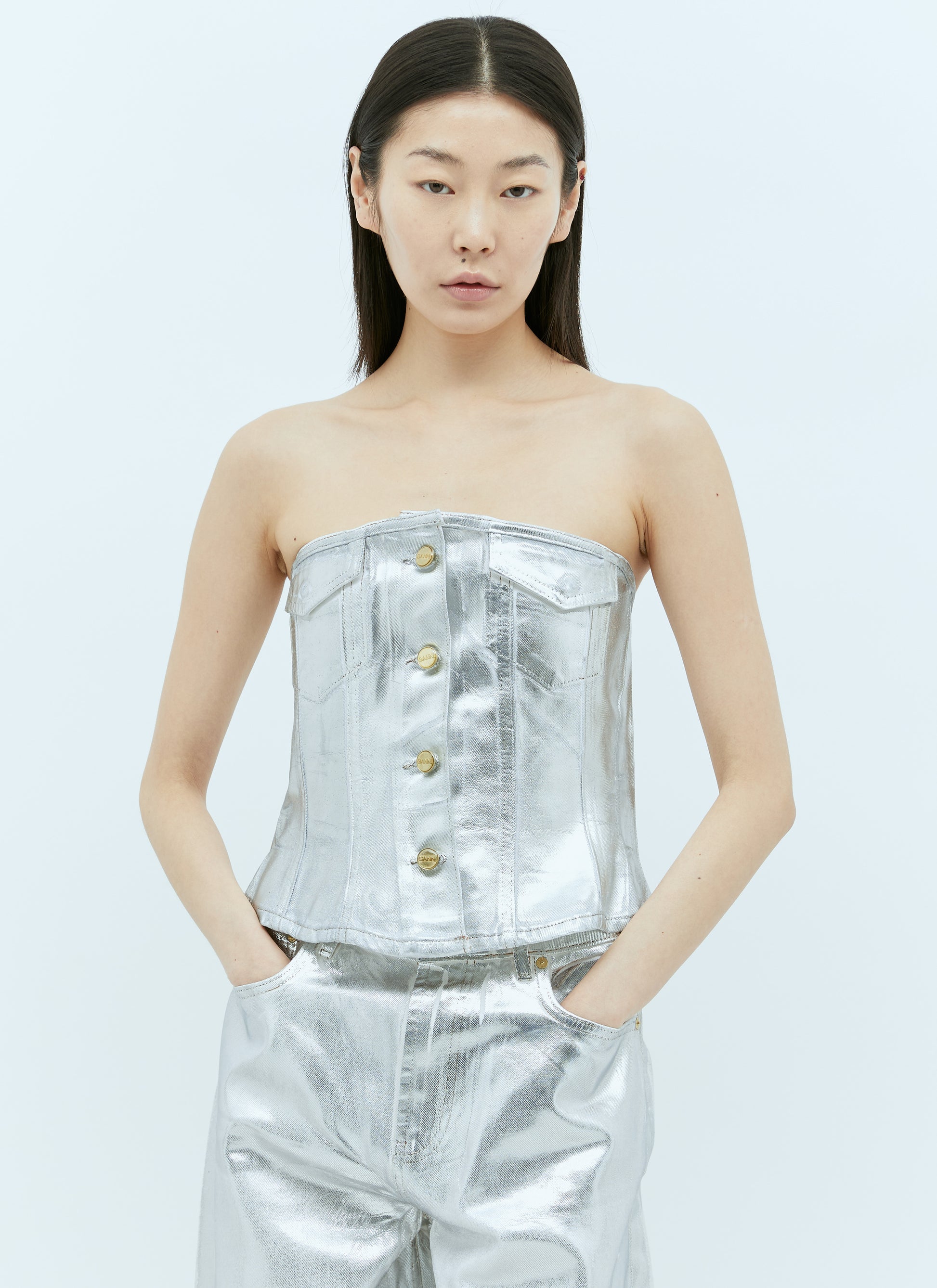 Ganni Women Foil Denim Corsage GANNI