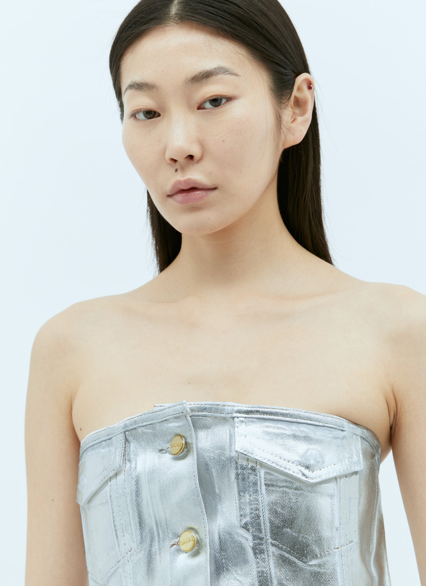 Ganni Women Foil Denim Corsage GANNI