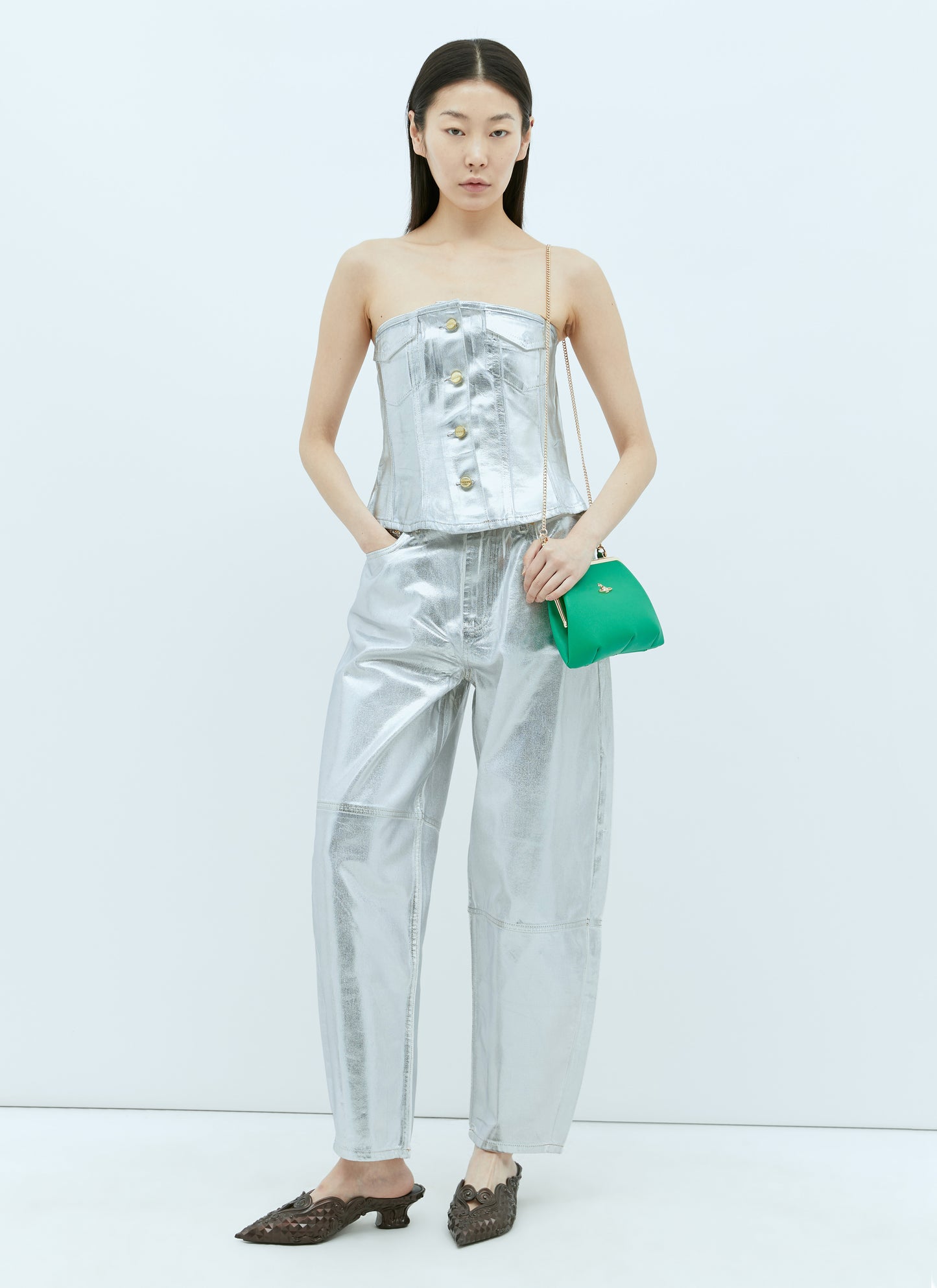 Ganni Women Foil Denim Corsage GANNI