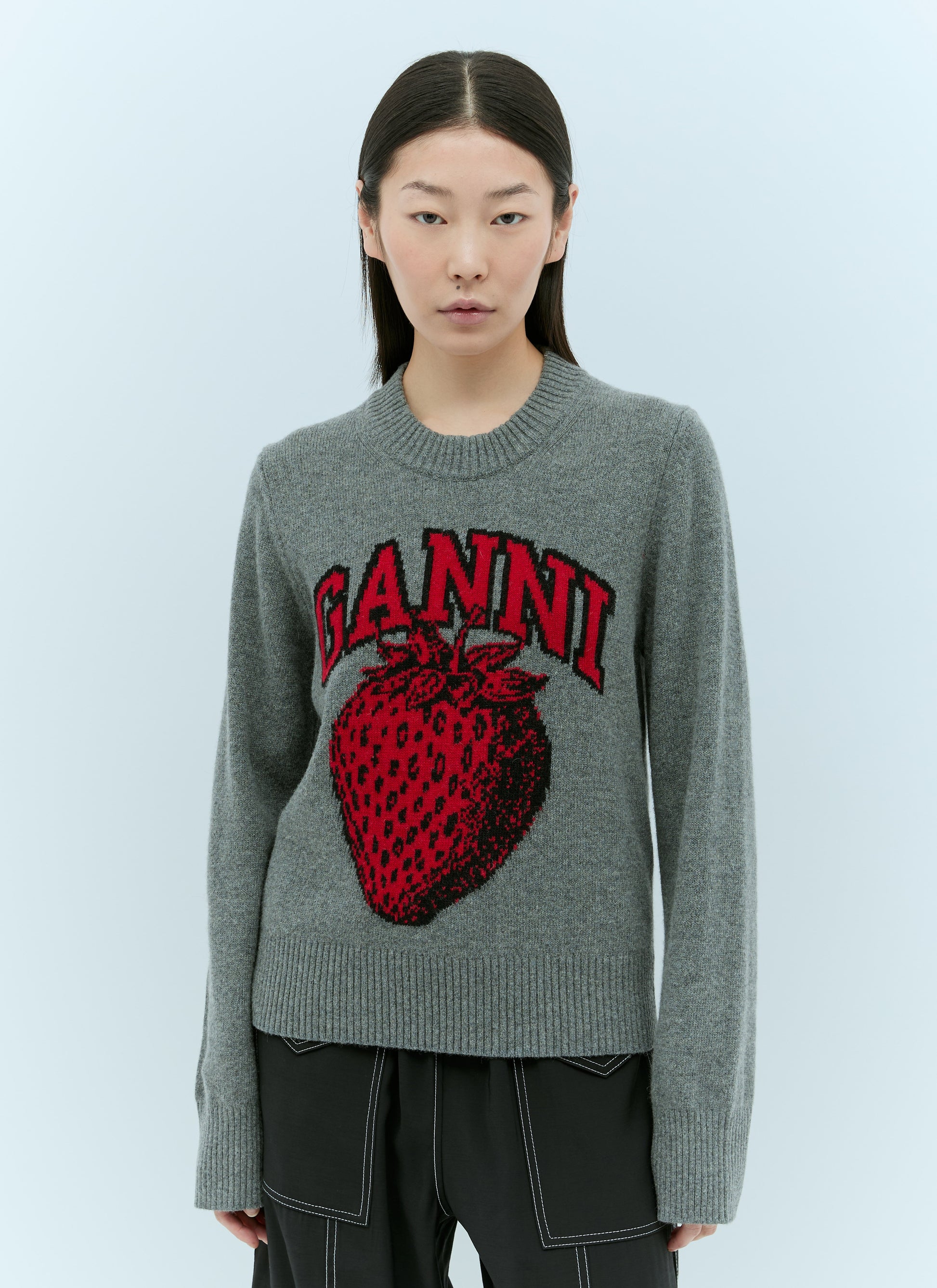 Ganni Women Graphic Strawberry O-Neck Sweater GANNI