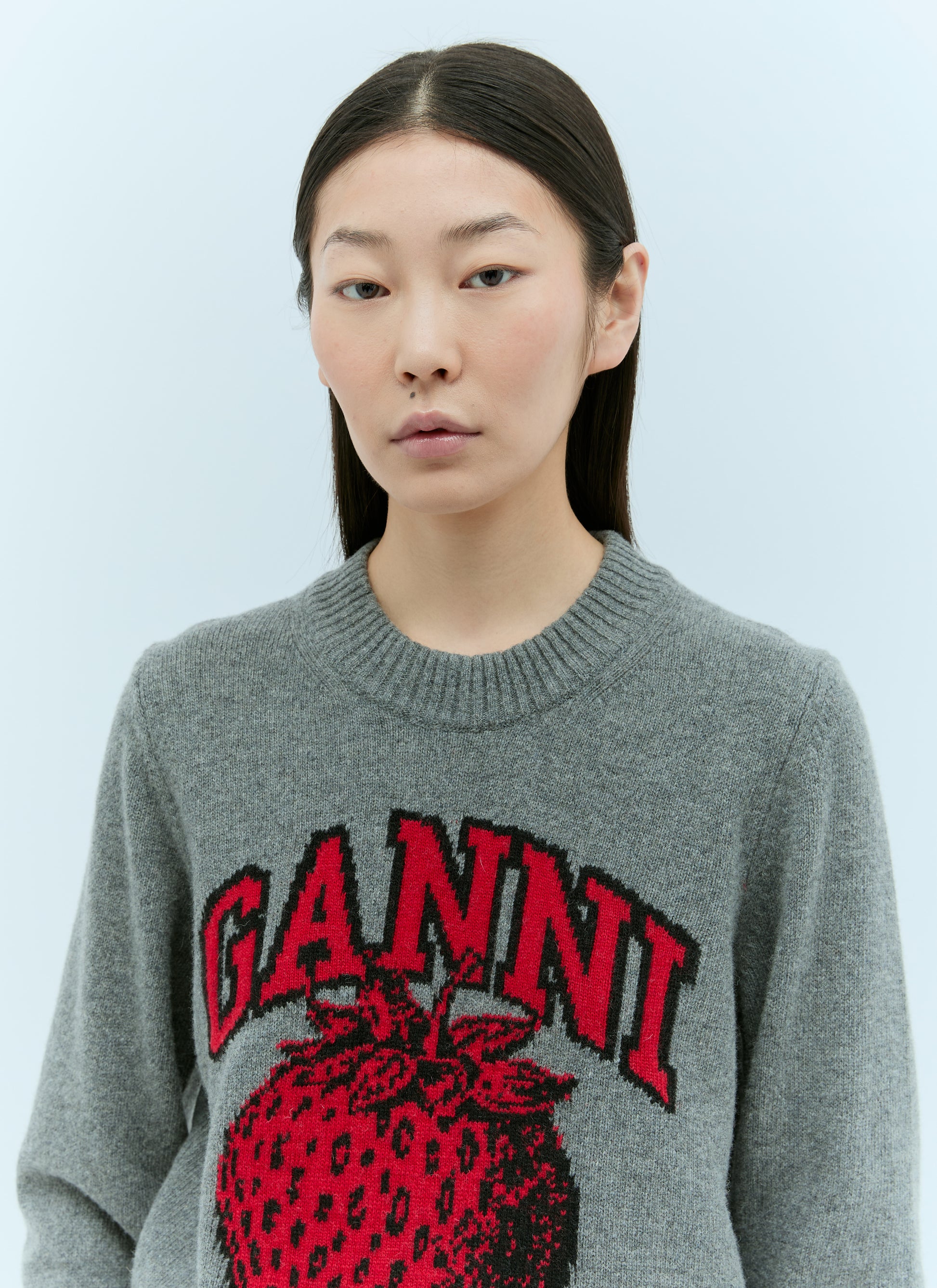 Ganni Women Graphic Strawberry O-Neck Sweater GANNI
