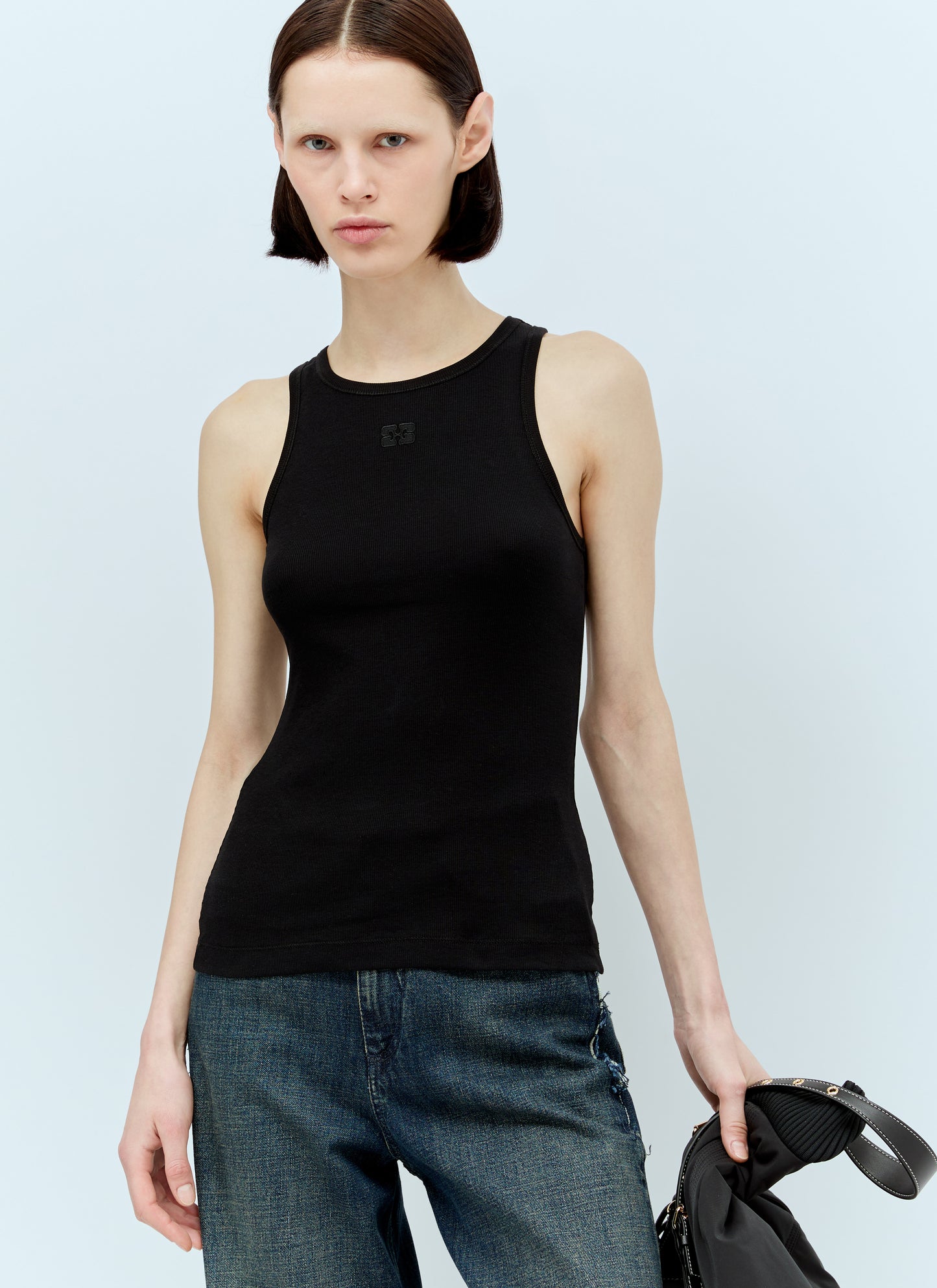 Ganni Women Soft Cotton Rib Tank Top GANNI