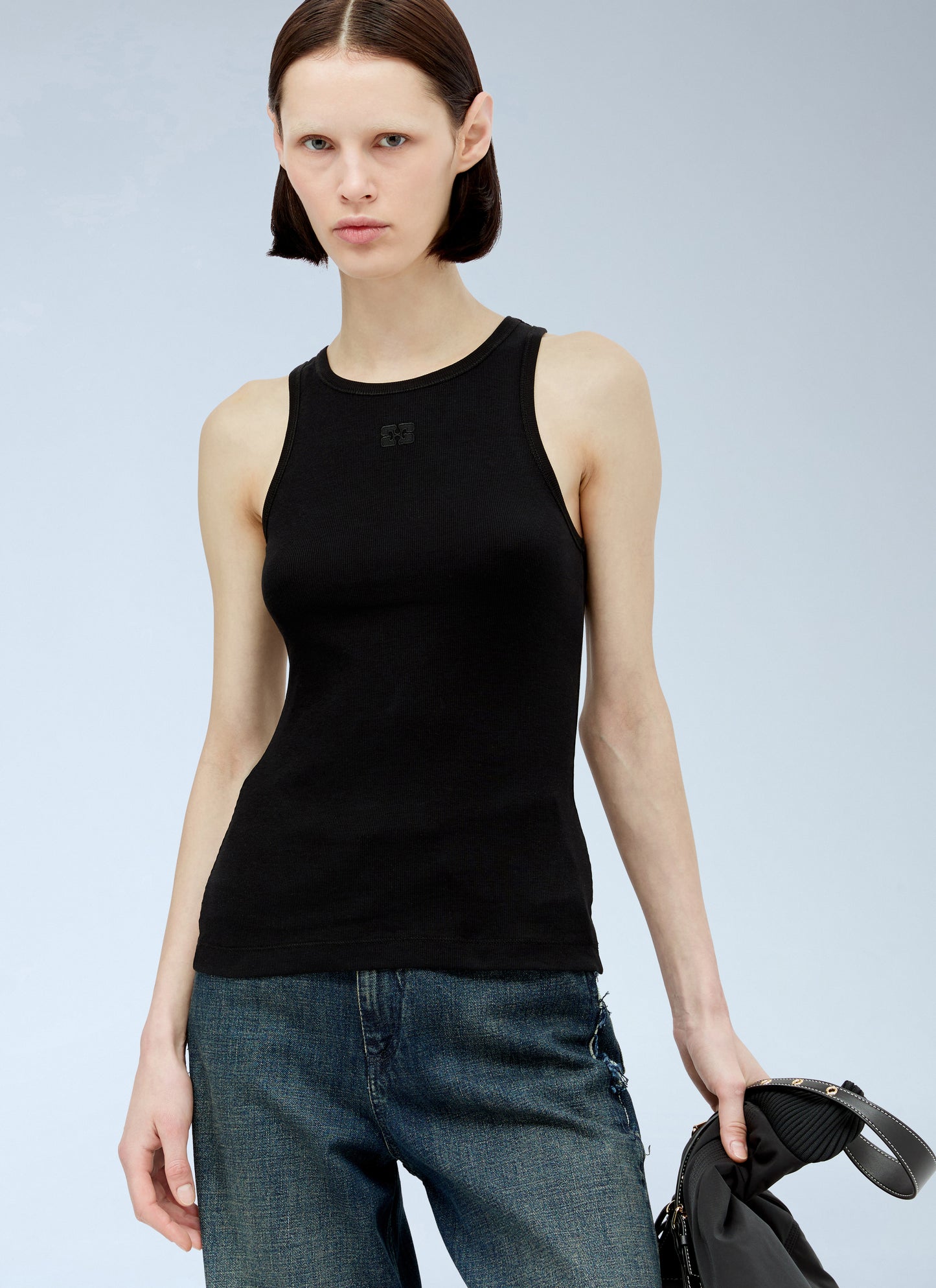 Ganni Women Soft Cotton Rib Tank Top GANNI