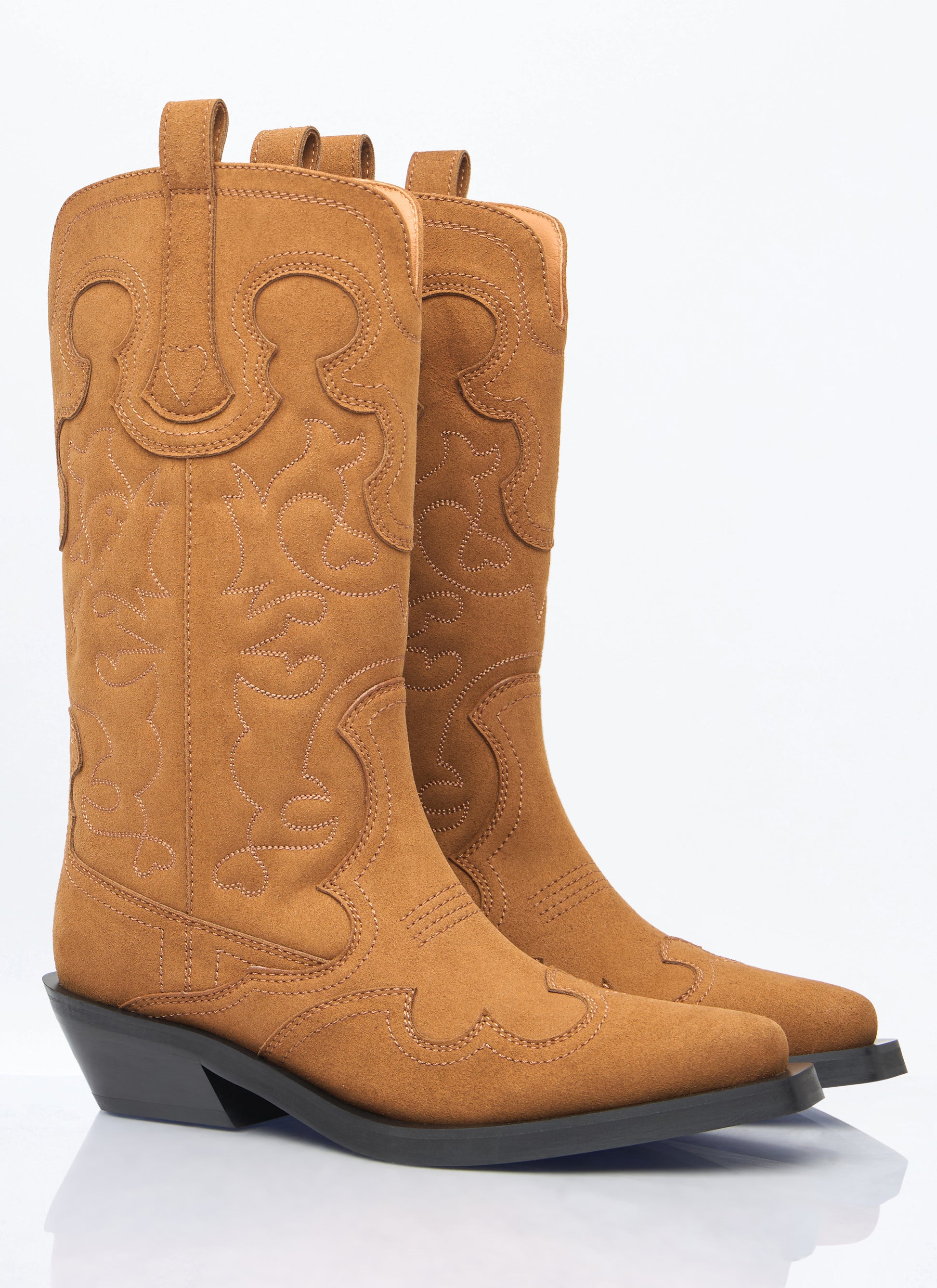 Ganni Women Mid Shaft Embroidered Western Boots GANNI