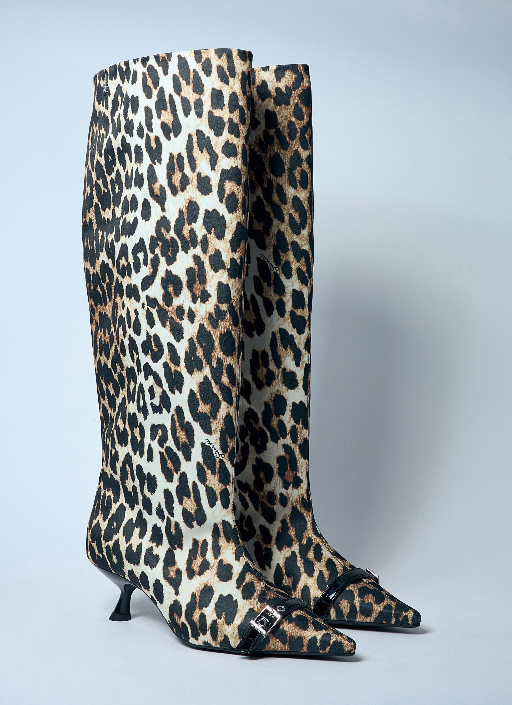 Ganni Women Leopard Eyelets Slouchy High Shaft Boots GANNI