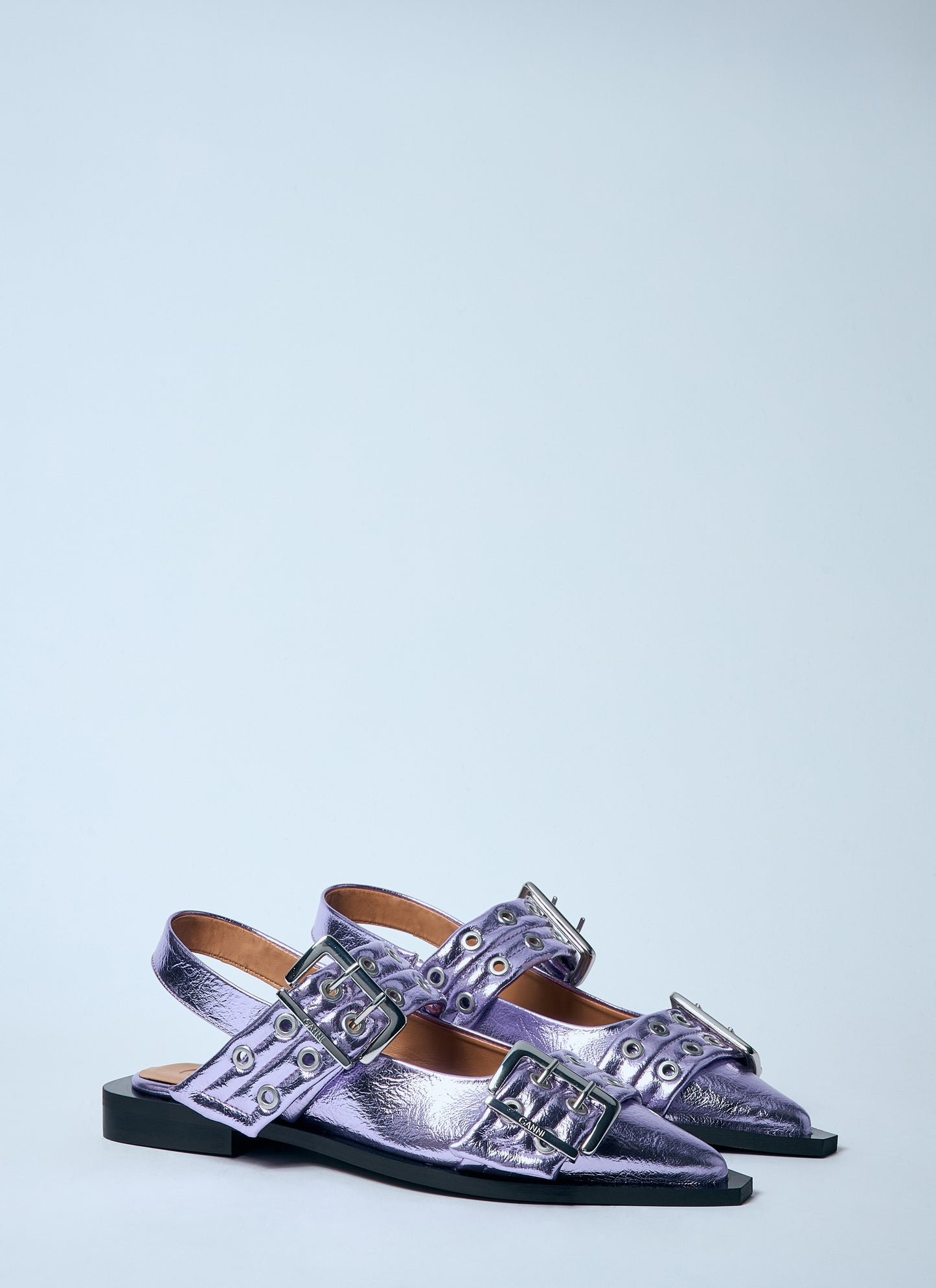 Ganni Women Metallic Feminine Buckle Ballerina Flats GANNI